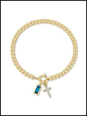 14K Gold Plated Dainty Elastic Birthstone Charm Bracelet